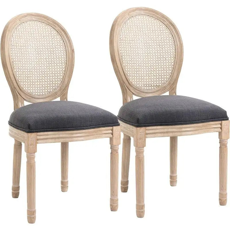 Ensemble de 2 chaises de salle à manger en bois d’hévéa massif et cannage, style campagne française, chaise d’appoint moderne du milieu du siècle avec dossier en rotin
