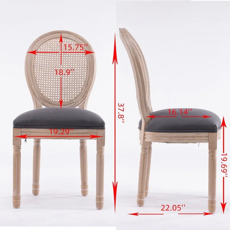 Ensemble de 2 chaises de salle à manger en bois d’hévéa massif et cannage, style campagne française, chaise d’appoint moderne du milieu du siècle avec dossier en rotin