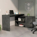 Bureau d’angle en L avec 1 tiroir et 2 étagères, chêne fumé, de haute qualité et durable