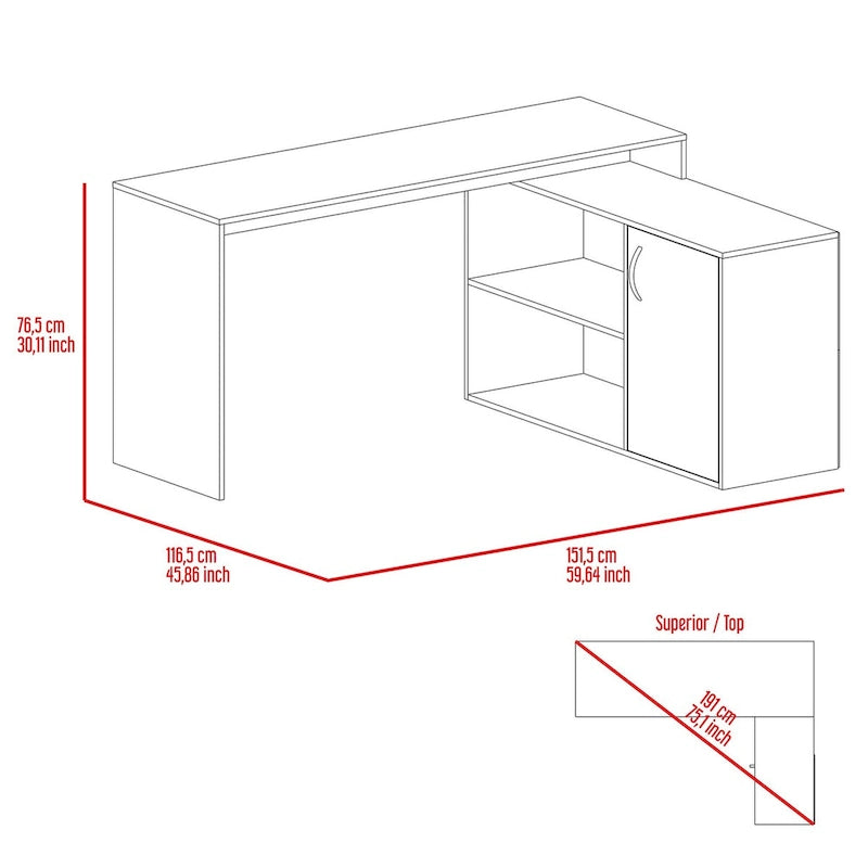 Bureau d’angle en L avec 1 tiroir et 2 étagères, chêne fumé, de haute qualité et durable