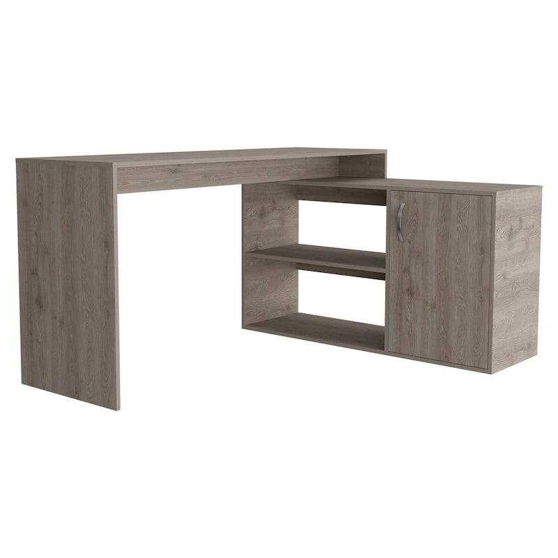 Bureau d’angle en L avec 1 tiroir et 2 étagères, chêne fumé, de haute qualité et durable