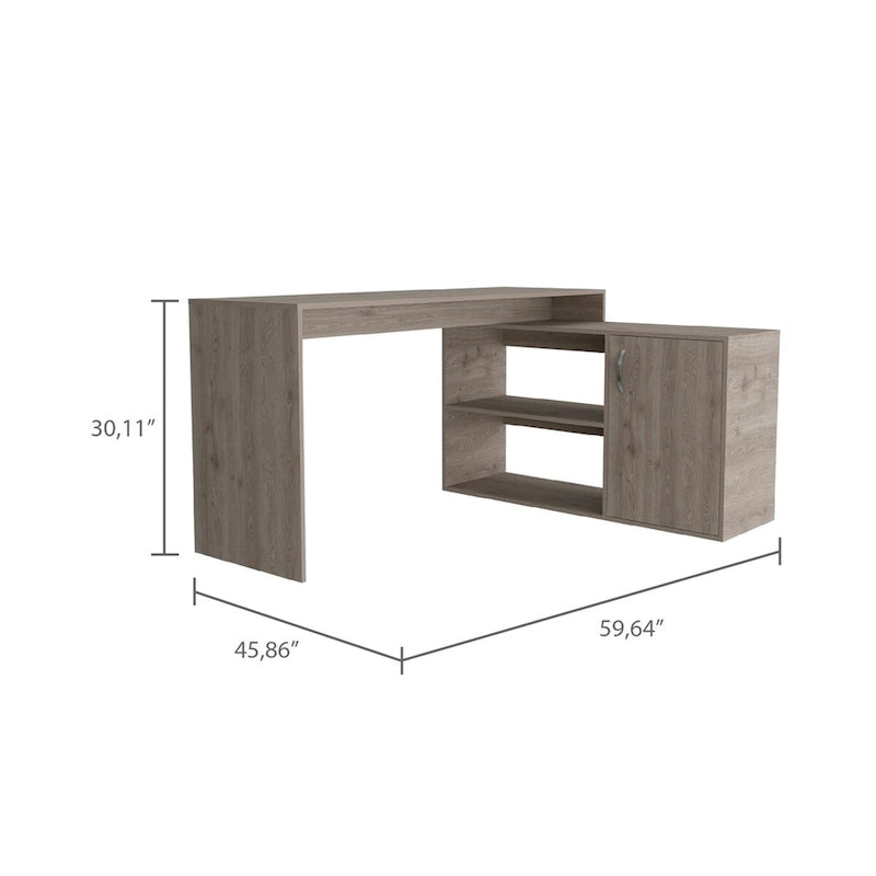 Bureau d’angle en L avec 1 tiroir et 2 étagères, chêne fumé, de haute qualité et durable
